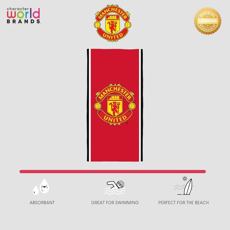 Character World Manchester United FC Official Towel | Super Soft Feel, Badge Soccer Club Design | Perfect The Home, Bath, Beach & Swimming Pool | One Size 30 x 60 Inches - Image 3